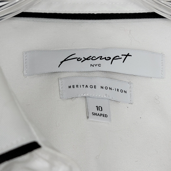Foxcroft White Blouse Black Accents Crisp Cotton Shirt 10 Wrinkle Free Office - Picture 6 of 8